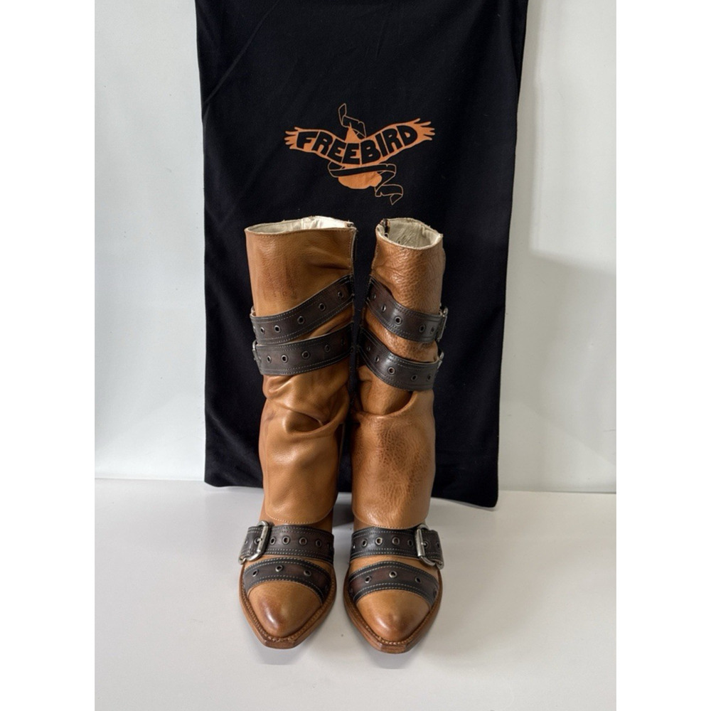 Freebird Jermaine Boots Premium Leather Tan Side Buckles Women's Size 9 Boot